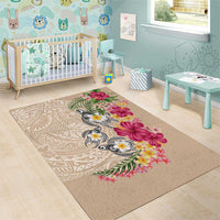 Hawaiian Tropical Flowers and Tribal Turtles Area Rug Polynesian Art Motifs Beige Color LT03 - Polynesian Pride