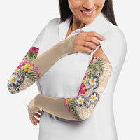 Hawaiian Tropical Flowers and Tribal Turtles Arm Sleeves Polynesian Art Motifs Beige Color LT03 - Polynesian Pride