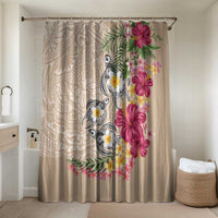 Hawaiian Tropical Flowers and Tribal Turtles Bathroom Set Polynesian Art Motifs Beige Color LT03 Shower Curtain Only Beige - Polynesian Pride