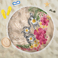 Hawaiian Tropical Flowers and Tribal Turtles Beach Blanket Polynesian Art Motifs Beige Color LT03 One Size 150cm Beige - Polynesian Pride