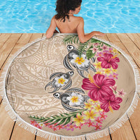 Hawaiian Tropical Flowers and Tribal Turtles Beach Blanket Polynesian Art Motifs Beige Color LT03 - Polynesian Pride
