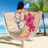 Hawaiian Tropical Flowers and Tribal Turtles Beach Blanket Polynesian Art Motifs Beige Color LT03 - Polynesian Pride