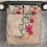 Hawaiian Tropical Flowers and Tribal Turtles Bedding Set Polynesian Art Motifs Beige Color LT03 Beige - Polynesian Pride