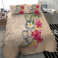 Hawaiian Tropical Flowers and Tribal Turtles Bedding Set Polynesian Art Motifs Beige Color LT03 - Polynesian Pride