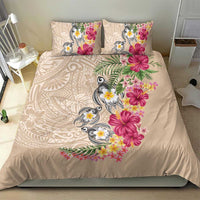 Hawaiian Tropical Flowers and Tribal Turtles Bedding Set Polynesian Art Motifs Beige Color LT03 - Polynesian Pride