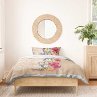 Hawaiian Tropical Flowers and Tribal Turtles Bedding Set Polynesian Art Motifs Beige Color LT03 - Polynesian Pride