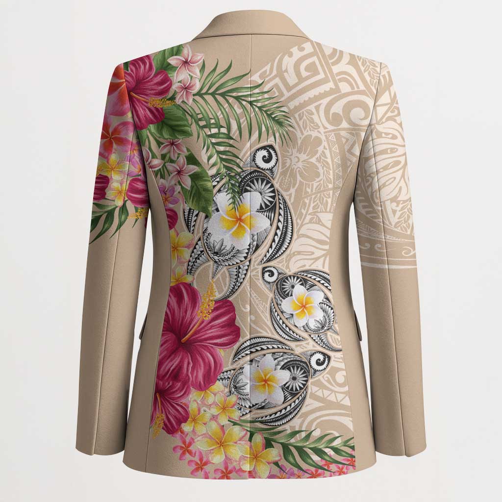 Hawaiian Tropical Flowers and Tribal Turtles Blazer Polynesian Art Motifs Beige Color LT03 - Polynesian Pride