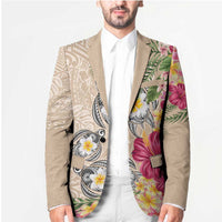 Hawaiian Tropical Flowers and Tribal Turtles Blazer Polynesian Art Motifs Beige Color LT03 - Polynesian Pride