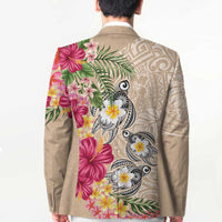Hawaiian Tropical Flowers and Tribal Turtles Blazer Polynesian Art Motifs Beige Color LT03 - Polynesian Pride