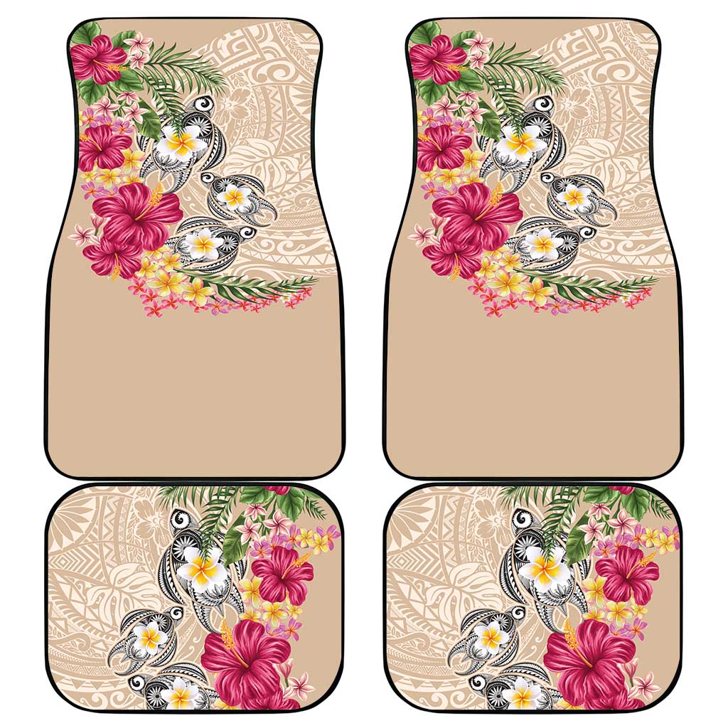 Hawaiian Tropical Flowers and Tribal Turtles Car Mats Polynesian Art Motifs Beige Color LT03 - Polynesian Pride