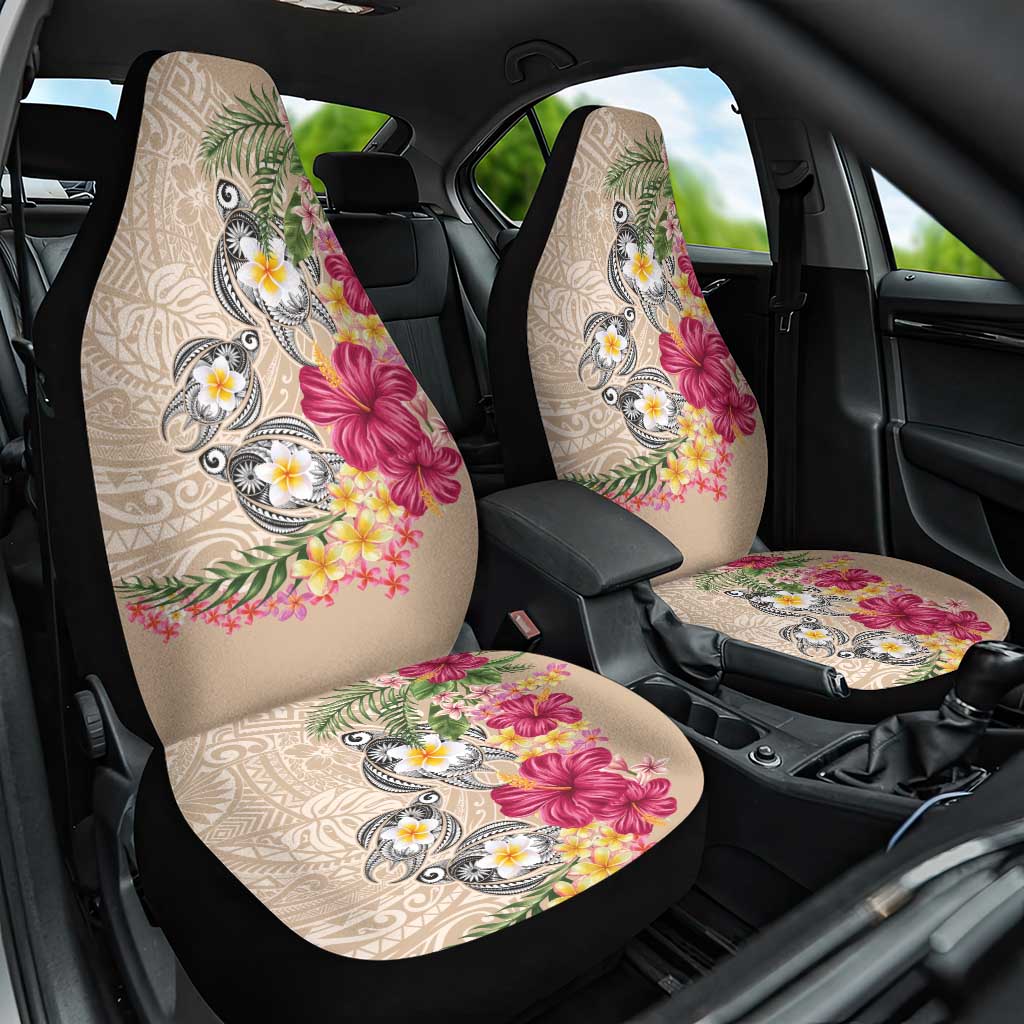 Hawaiian Tropical Flowers and Tribal Turtles Car Seat Cover Polynesian Art Motifs Beige Color LT03 One Size Beige - Polynesian Pride