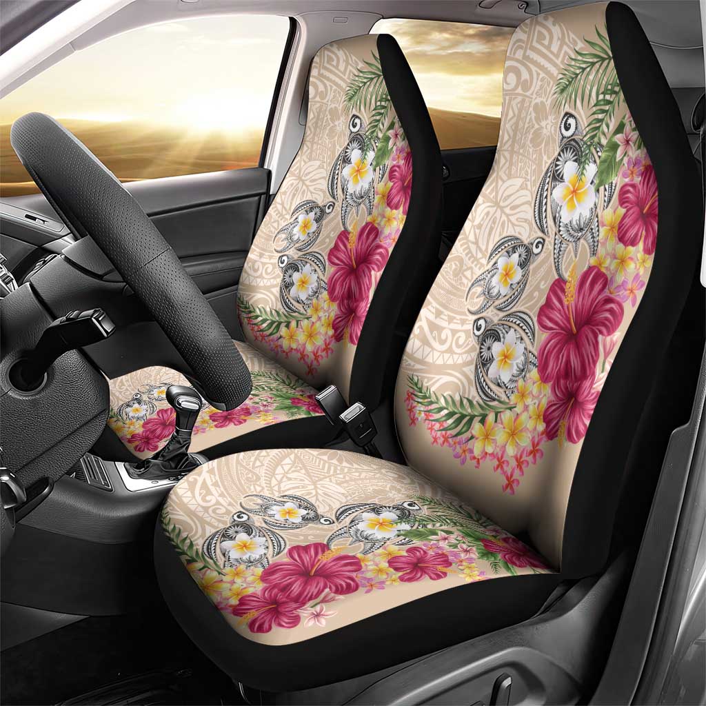Hawaiian Tropical Flowers and Tribal Turtles Car Seat Cover Polynesian Art Motifs Beige Color LT03 - Polynesian Pride