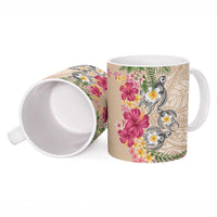 Hawaiian Tropical Flowers and Tribal Turtles Ceramic Mug Polynesian Art Motifs Beige Color LT03 - Polynesian Pride