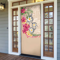Hawaiian Tropical Flowers and Tribal Turtles Door Cover Polynesian Art Motifs Beige Color LT03 - Polynesian Pride