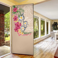 Hawaiian Tropical Flowers and Tribal Turtles Door Cover Polynesian Art Motifs Beige Color LT03 - Polynesian Pride