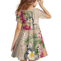 Hawaiian Tropical Flowers and Tribal Turtles Family Matching Off Shoulder Maxi Dress and Hawaiian Shirt Polynesian Art Motifs Beige Color LT03 - Polynesian Pride