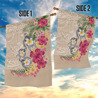 Hawaiian Tropical Flowers and Tribal Turtles Garden Flag Polynesian Art Motifs Beige Color LT03 - Polynesian Pride