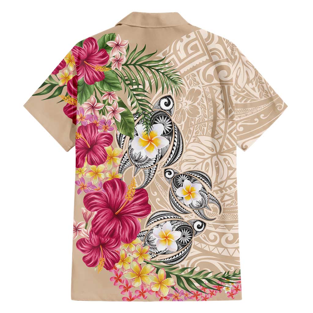 Hawaiian Tropical Flowers and Tribal Turtles Hawaiian Shirt Polynesian Art Motifs Beige Color LT03 - Polynesian Pride