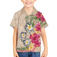 Hawaiian Tropical Flowers and Tribal Turtles Hawaiian Shirt Polynesian Art Motifs Beige Color LT03 - Polynesian Pride