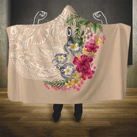 Hawaiian Tropical Flowers and Tribal Turtles Hooded Blanket Polynesian Art Motifs Beige Color LT03 - Polynesian Pride
