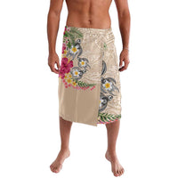 Hawaiian Tropical Flowers and Tribal Turtles Lavalava Polynesian Art Motifs Beige Color LT03 Beige - Polynesian Pride