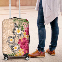 Hawaiian Tropical Flowers and Tribal Turtles Luggage Cover Polynesian Art Motifs Beige Color LT03 Beige - Polynesian Pride