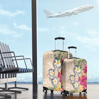 Hawaiian Tropical Flowers and Tribal Turtles Luggage Cover Polynesian Art Motifs Beige Color LT03 - Polynesian Pride