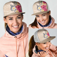 Hawaiian Tropical Flowers and Tribal Turtles Mesh Trucker Cap Polynesian Art Motifs Beige Color LT03 - Polynesian Pride