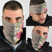Hawaiian Tropical Flowers and Tribal Turtles Neck Gaiter Polynesian Art Motifs Beige Color LT03 - Polynesian Pride