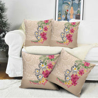 Hawaiian Tropical Flowers and Tribal Turtles Pillow Cover Polynesian Art Motifs Beige Color LT03 - Polynesian Pride