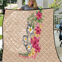Hawaiian Tropical Flowers and Tribal Turtles Quilt Polynesian Art Motifs Beige Color LT03 Beige - Polynesian Pride