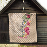 Hawaiian Tropical Flowers and Tribal Turtles Quilt Polynesian Art Motifs Beige Color LT03 - Polynesian Pride