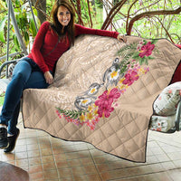 Hawaiian Tropical Flowers and Tribal Turtles Quilt Polynesian Art Motifs Beige Color LT03 - Polynesian Pride