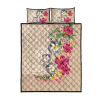 Hawaiian Tropical Flowers and Tribal Turtles Quilt Bed Set Polynesian Art Motifs Beige Color LT03 - Polynesian Pride
