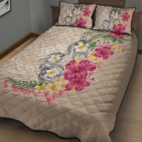 Hawaiian Tropical Flowers and Tribal Turtles Quilt Bed Set Polynesian Art Motifs Beige Color LT03 - Polynesian Pride