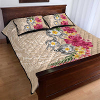 Hawaiian Tropical Flowers and Tribal Turtles Quilt Bed Set Polynesian Art Motifs Beige Color LT03 - Polynesian Pride