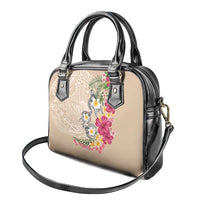 Hawaiian Tropical Flowers and Tribal Turtles Shoulder Handbag Polynesian Art Motifs Beige Color LT03 - Polynesian Pride