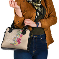 Hawaiian Tropical Flowers and Tribal Turtles Shoulder Handbag Polynesian Art Motifs Beige Color LT03 - Polynesian Pride