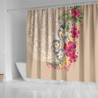 Hawaiian Tropical Flowers and Tribal Turtles Shower Curtain Polynesian Art Motifs Beige Color LT03 - Polynesian Pride