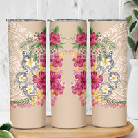 Hawaiian Tropical Flowers and Tribal Turtles Skinny Tumbler Polynesian Art Motifs Beige Color LT03 - Polynesian Pride