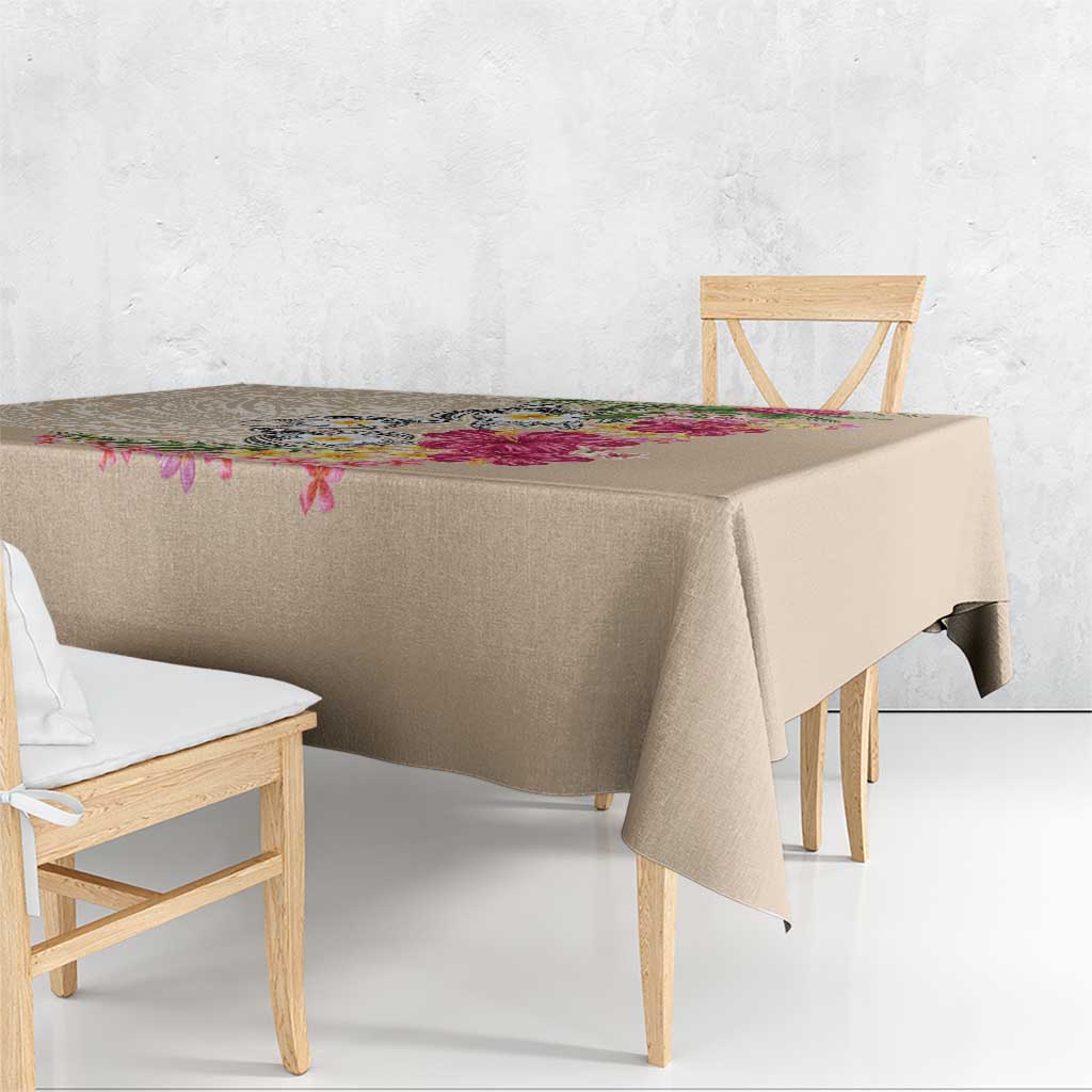Hawaiian Tropical Flowers and Tribal Turtles Tablecloth Polynesian Art Motifs Beige Color LT03 - Polynesian Pride
