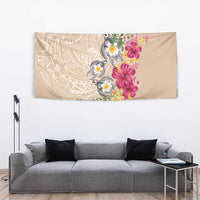 Hawaiian Tropical Flowers and Tribal Turtles Tapestry Polynesian Art Motifs Beige Color LT03 - Polynesian Pride
