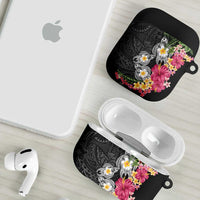 Hawaiian Tropical Flowers and Tribal Turtles AirPods Case Polynesian Art Motifs Black Color LT03 - Polynesian Pride