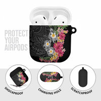 Hawaiian Tropical Flowers and Tribal Turtles AirPods Case Polynesian Art Motifs Black Color LT03 - Polynesian Pride