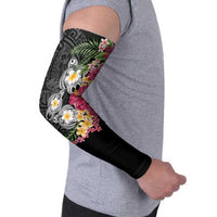Hawaiian Tropical Flowers and Tribal Turtles Arm Sleeves Polynesian Art Motifs Black Color LT03 - Polynesian Pride