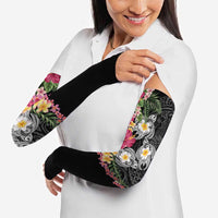 Hawaiian Tropical Flowers and Tribal Turtles Arm Sleeves Polynesian Art Motifs Black Color LT03 - Polynesian Pride