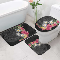 Hawaiian Tropical Flowers and Tribal Turtles Bathroom Set Polynesian Art Motifs Black Color LT03 - Polynesian Pride