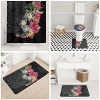 Hawaiian Tropical Flowers and Tribal Turtles Bathroom Set Polynesian Art Motifs Black Color LT03 - Polynesian Pride