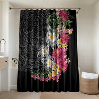 Hawaiian Tropical Flowers and Tribal Turtles Bathroom Set Polynesian Art Motifs Black Color LT03 Shower Curtain Only Black - Polynesian Pride