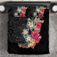 Hawaiian Tropical Flowers and Tribal Turtles Bedding Set Polynesian Art Motifs Black Color LT03 Black - Polynesian Pride